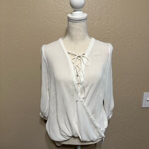 BE COOL White Lace-Up High- Low Blouse